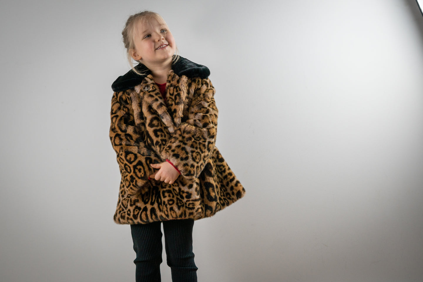 Kids leopard print faux fur coat