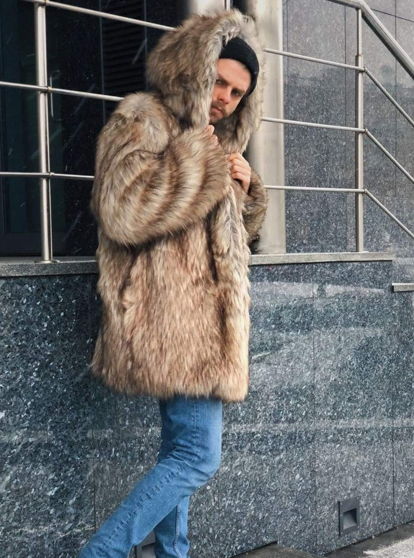 Hooded Faux Coyote Fur Jacket - LOOKHUNTER