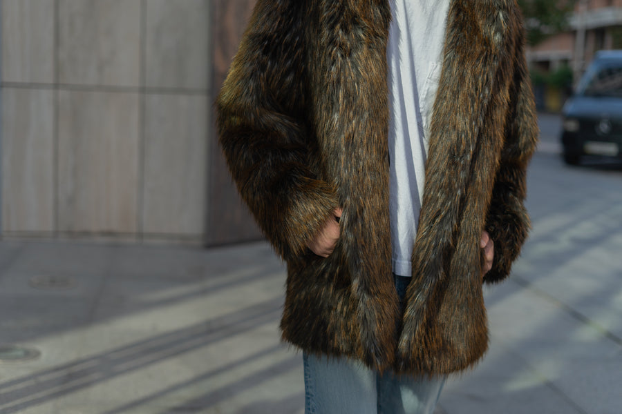 Faux Raccoon Fur coat with Oversized hood