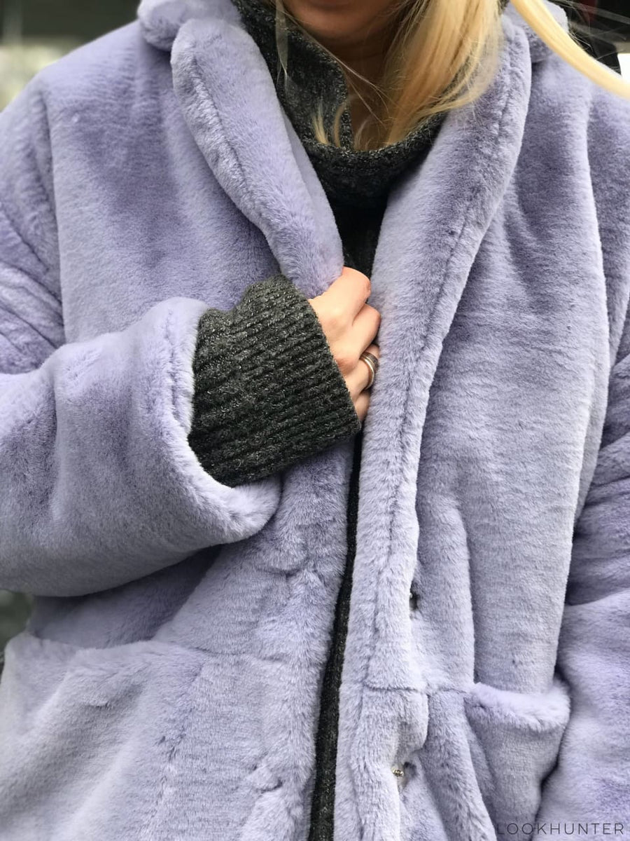 Navy Faux Rabbit Fur Coat - LOOKHUNTER