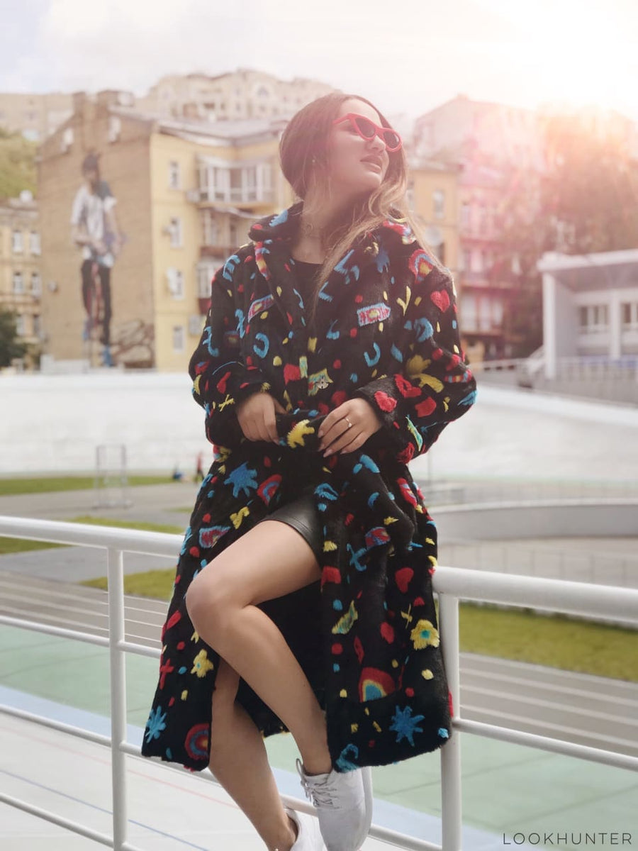 Multicolor Faux Fur Robe Coat - LOOKHUNTER