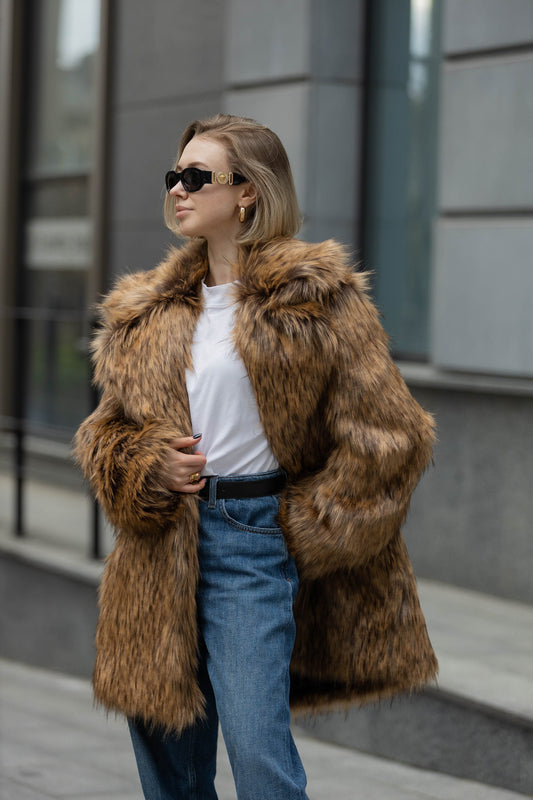 fluffy coat with notch lapels