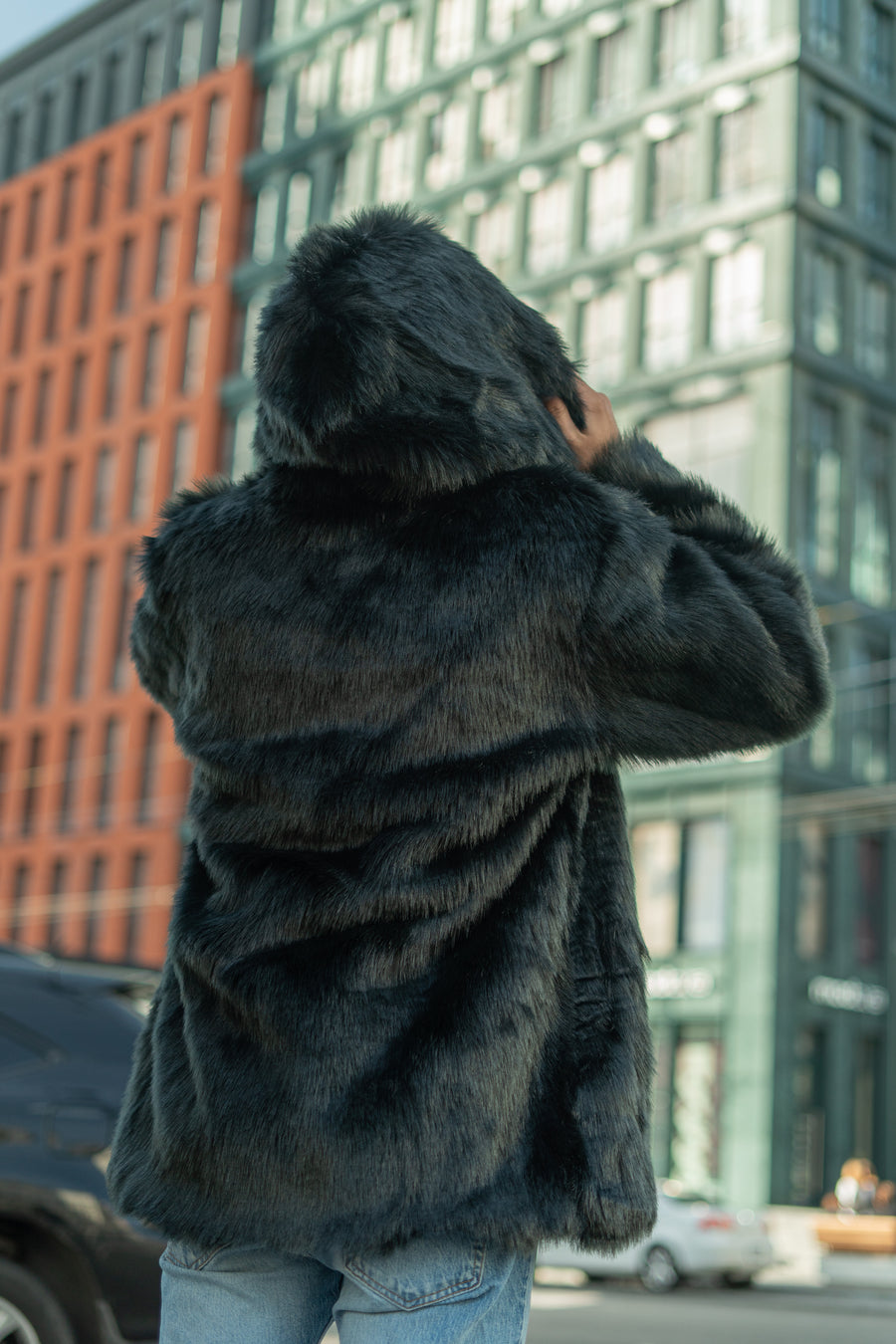 Black wolf hooded jacket