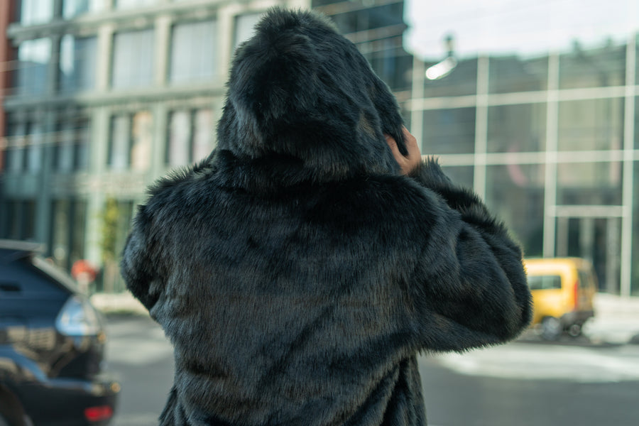 Black wolf hooded jacket