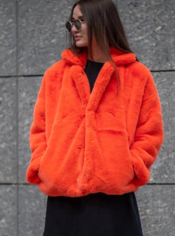 Cropped orange mink jacket - LOOKHUNTER
