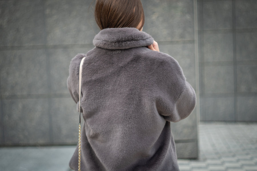 Cropped gray mink jacket - LOOKHUNTER