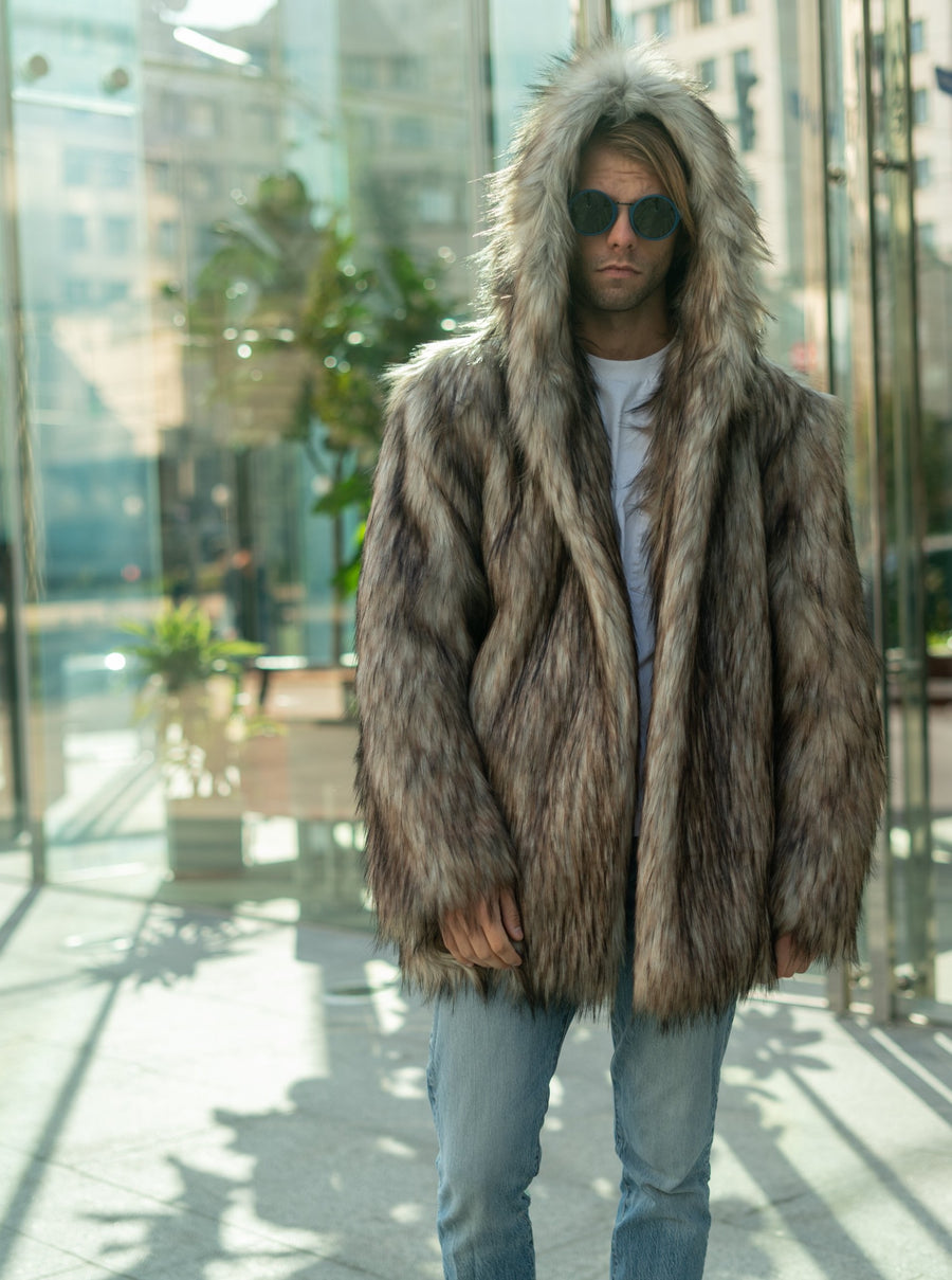 Hooded Faux Coyote Fur Jacket