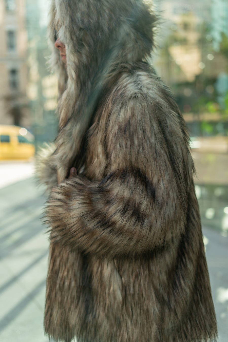 Hooded Faux Coyote Fur Jacket