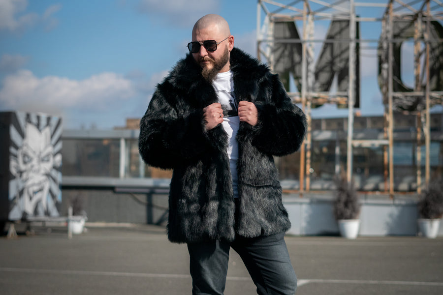 Black wolf faux fur jacket - LOOKHUNTER