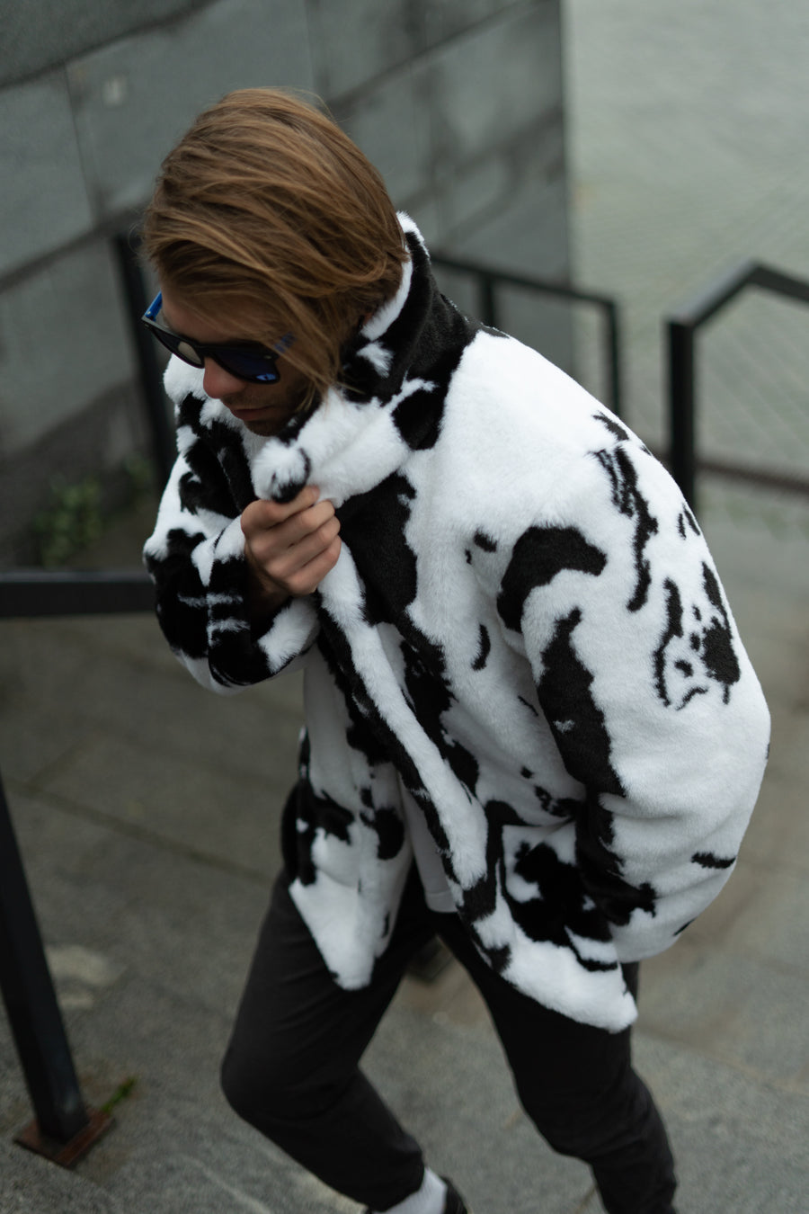 Cow print collared jacket