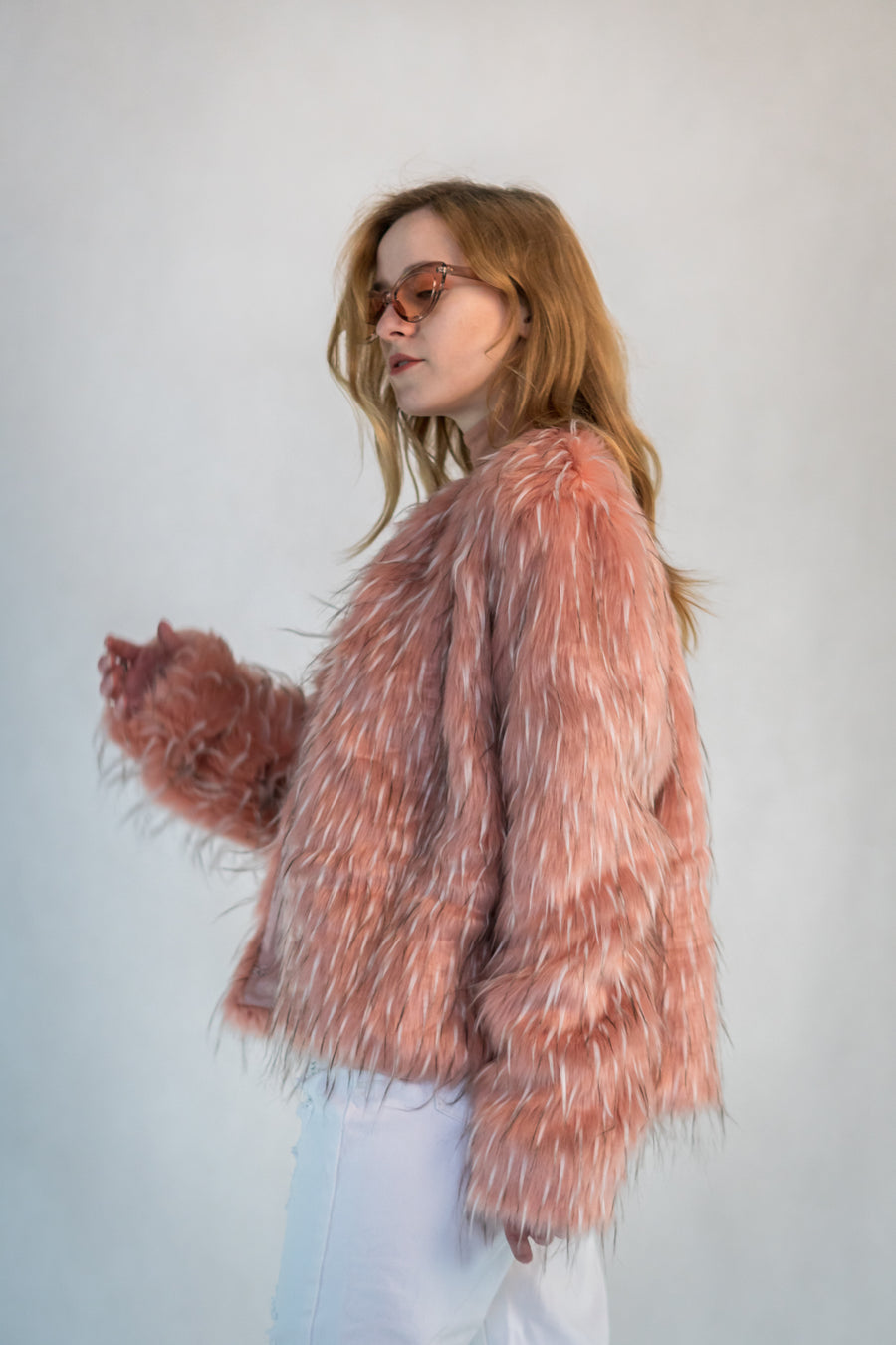 Pink Faux Ermine Fur Jacket - LOOKHUNTER