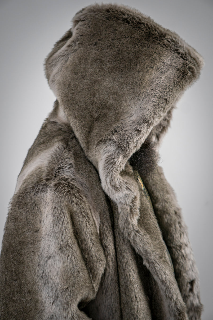 Gray faux wolf maxi coat with hood - LOOKHUNTER