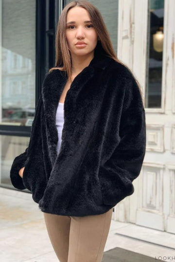 Black soft faux fur jacket - LOOKHUNTER