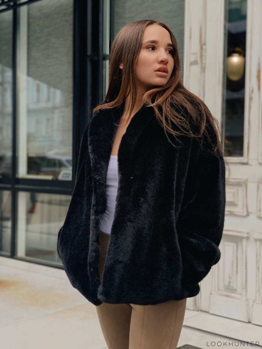 Black soft faux fur jacket - LOOKHUNTER