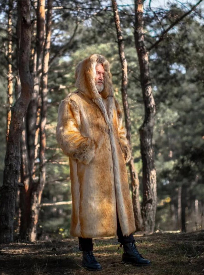 Men hooded faux fox coat - LOOKHUNTER