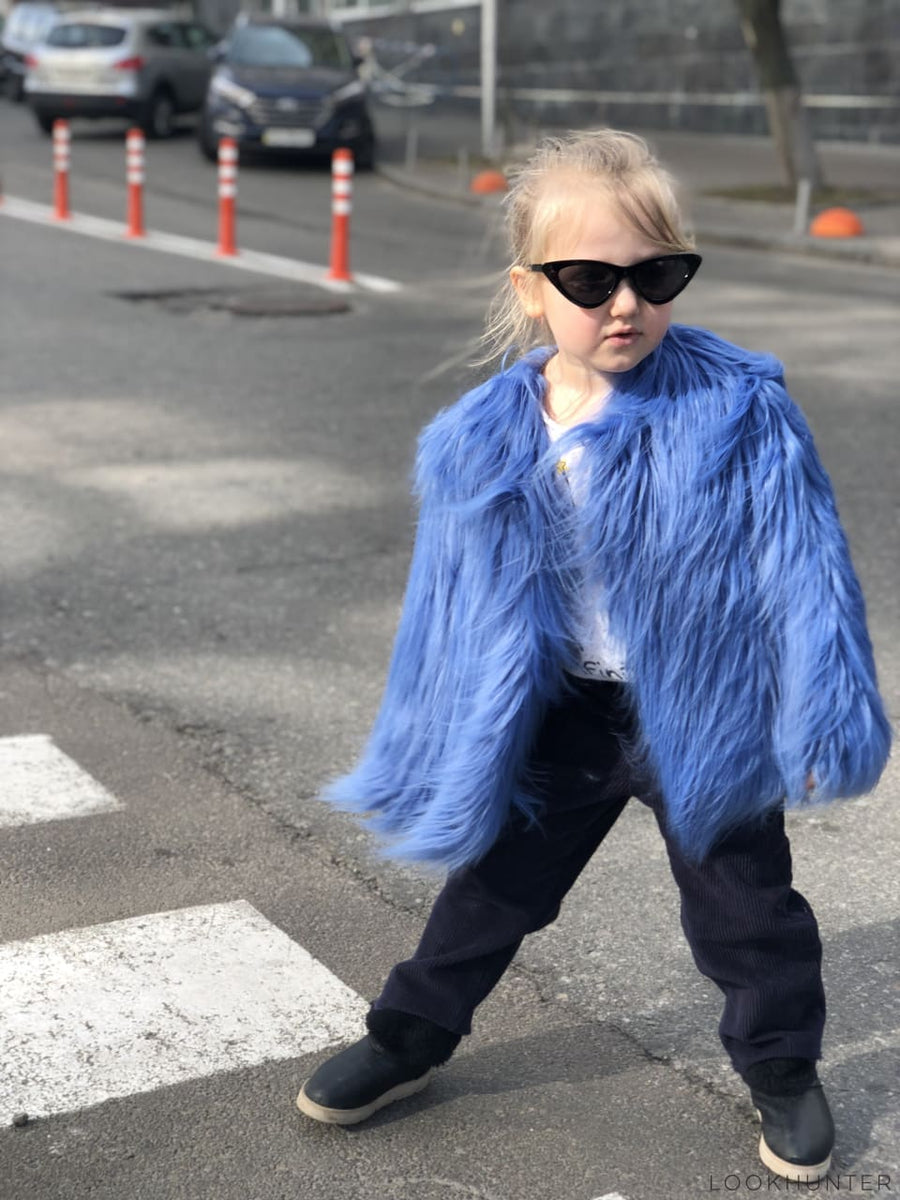 Blue fluffy faux fur jacket - LOOKHUNTER