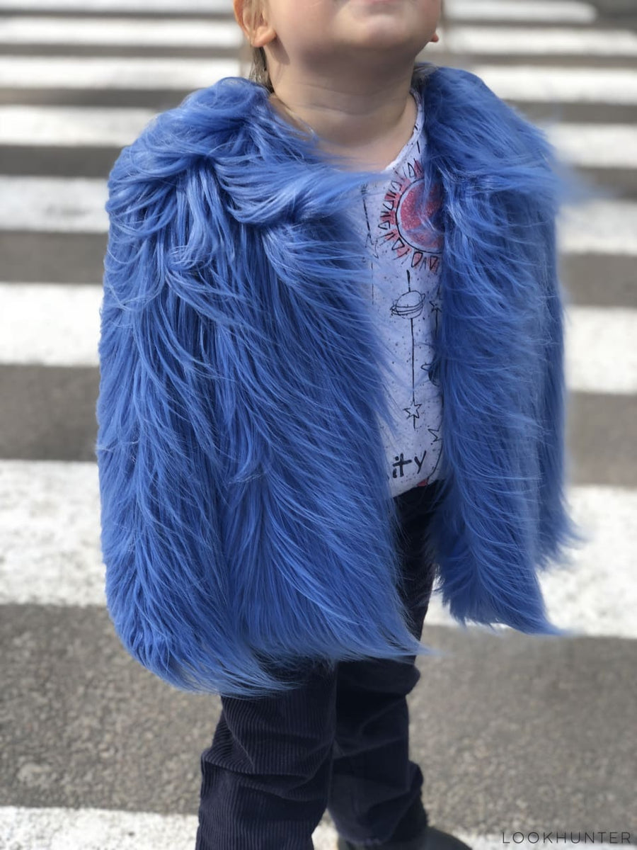 Blue fluffy faux fur jacket - LOOKHUNTER