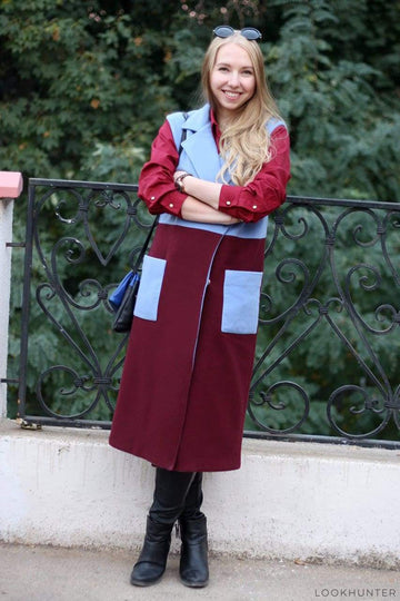 Light Blue and Burgundy Marsala Vest Coat - LOOKHUNTER