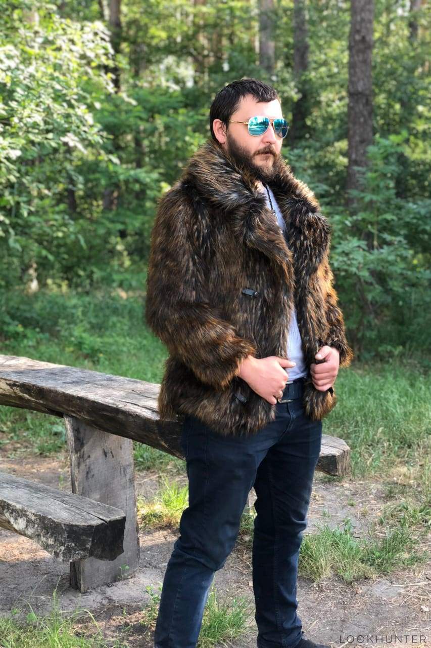 Short men collared faux raccoon fur jacket – LOOKHUNTER