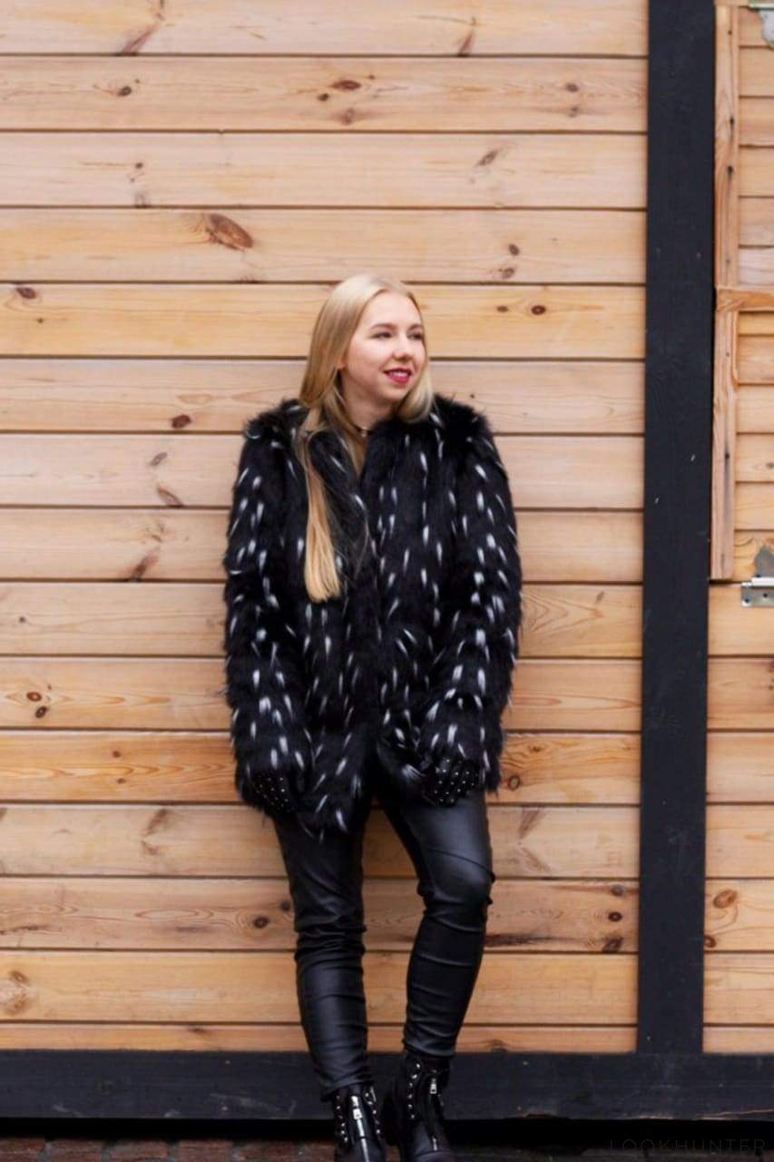Black and White Faux Fur Coat - LOOKHUNTER
