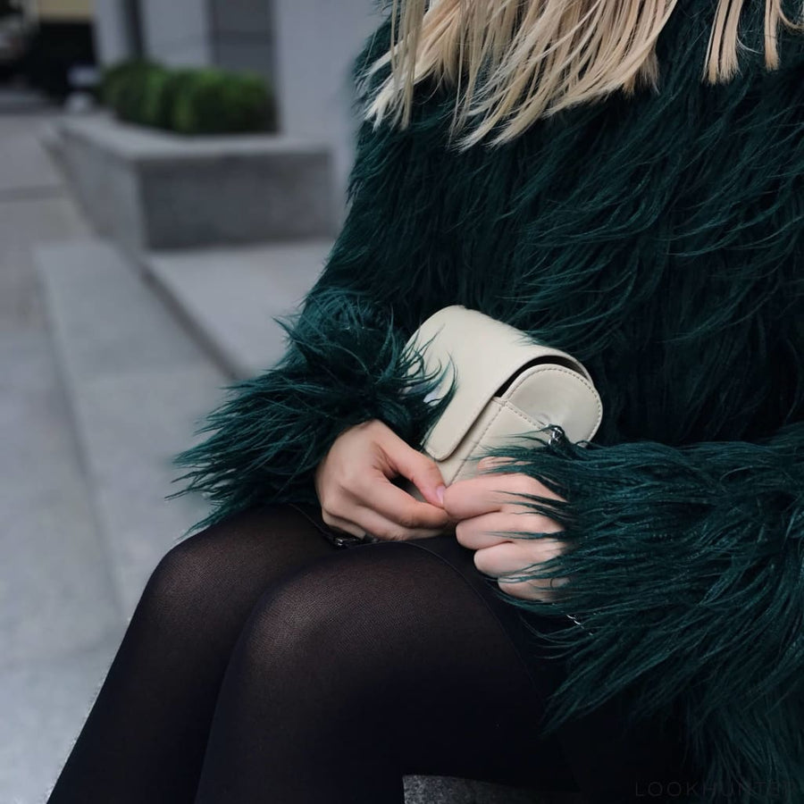 Emerald Shaggy Faux Llama Fur Coat - LOOKHUNTER