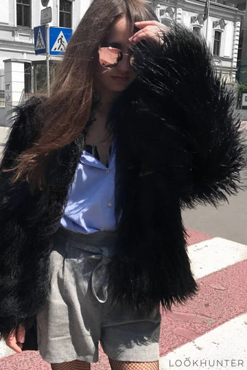 Black Faux Fur Jacket Cropped - LOOKHUNTER