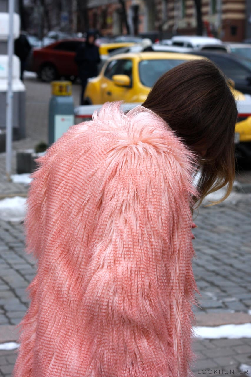Peach Pink Faux Llama Fur Coat - LOOKHUNTER