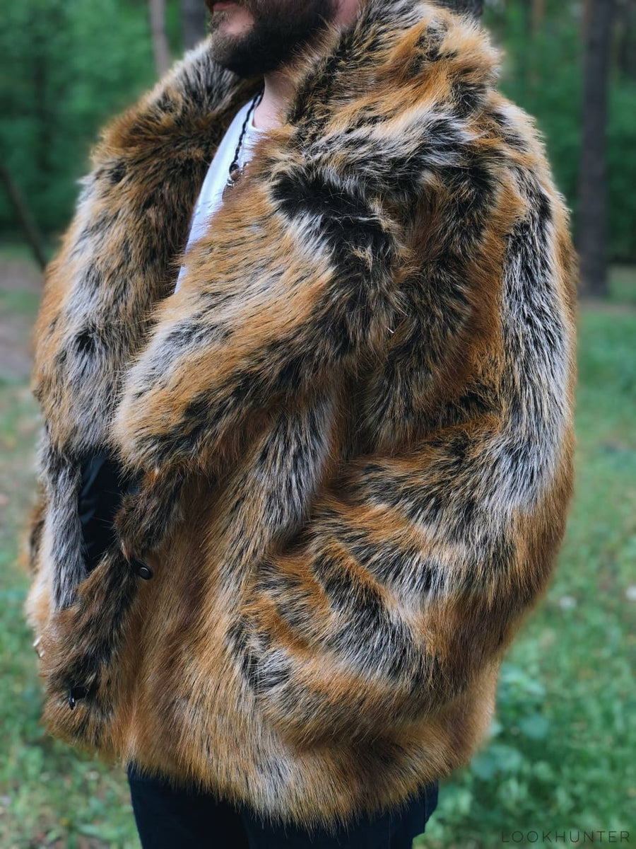Short men collared faux fox jacket - LOOKHUNTER