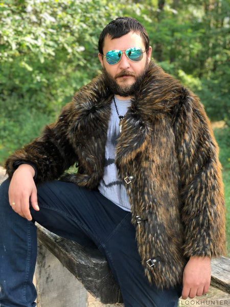 Short men collared faux raccoon fur jacket – LOOKHUNTER