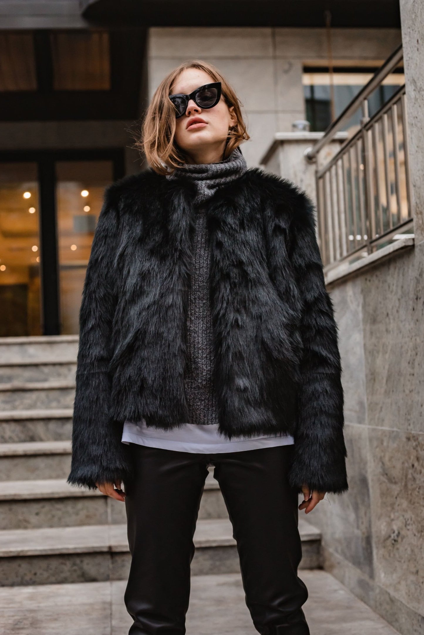 black furry cropped jacket