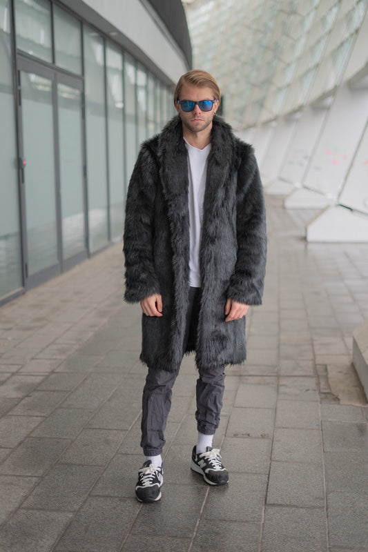 black faux fur coat for men 