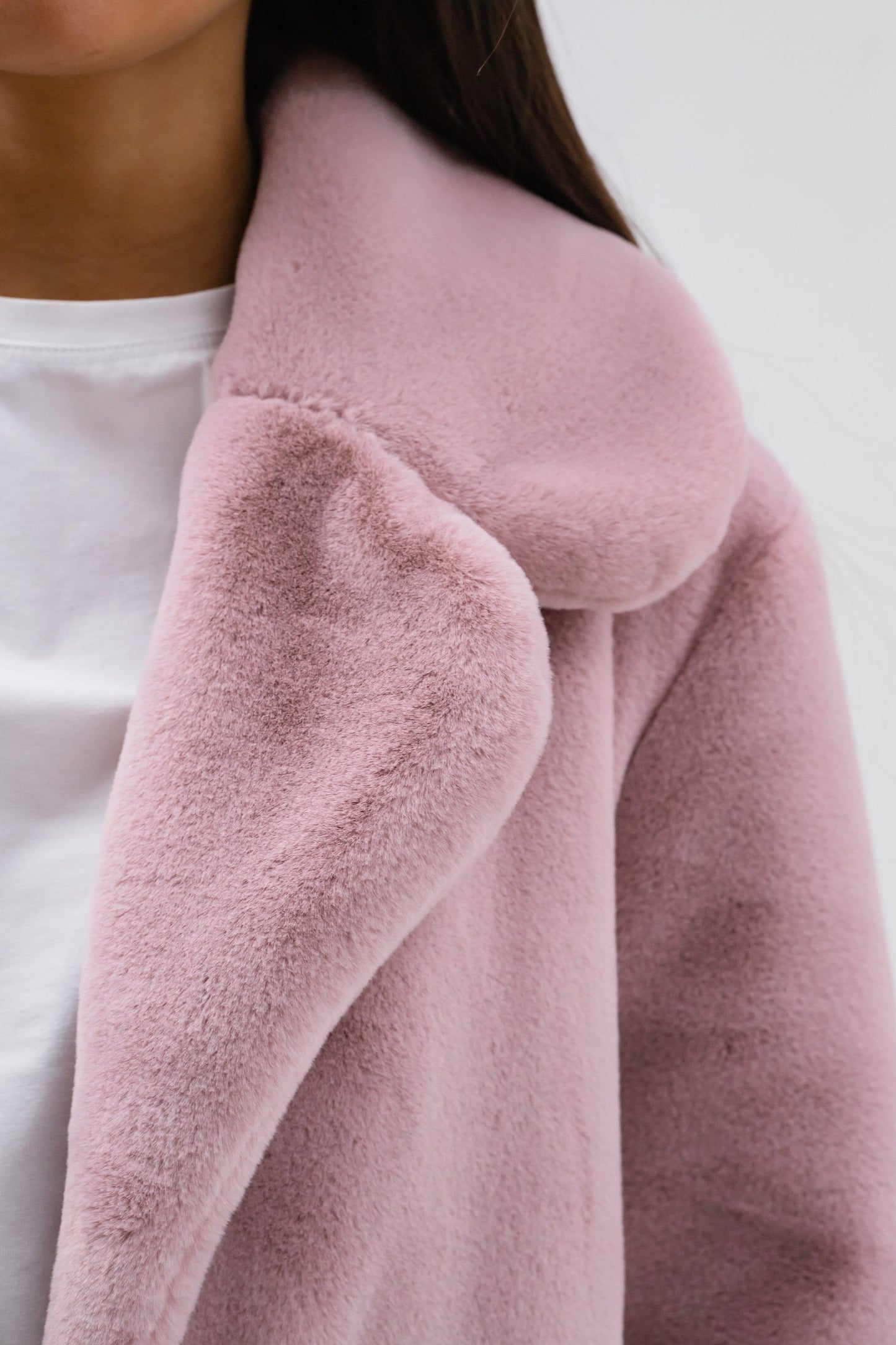 Blush pink plush faux fur coat