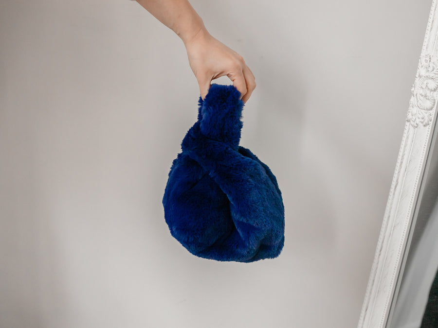 Faux fur electric blue tote, Fluffy mini bag, Bride bag, Vegan purse, Party bag