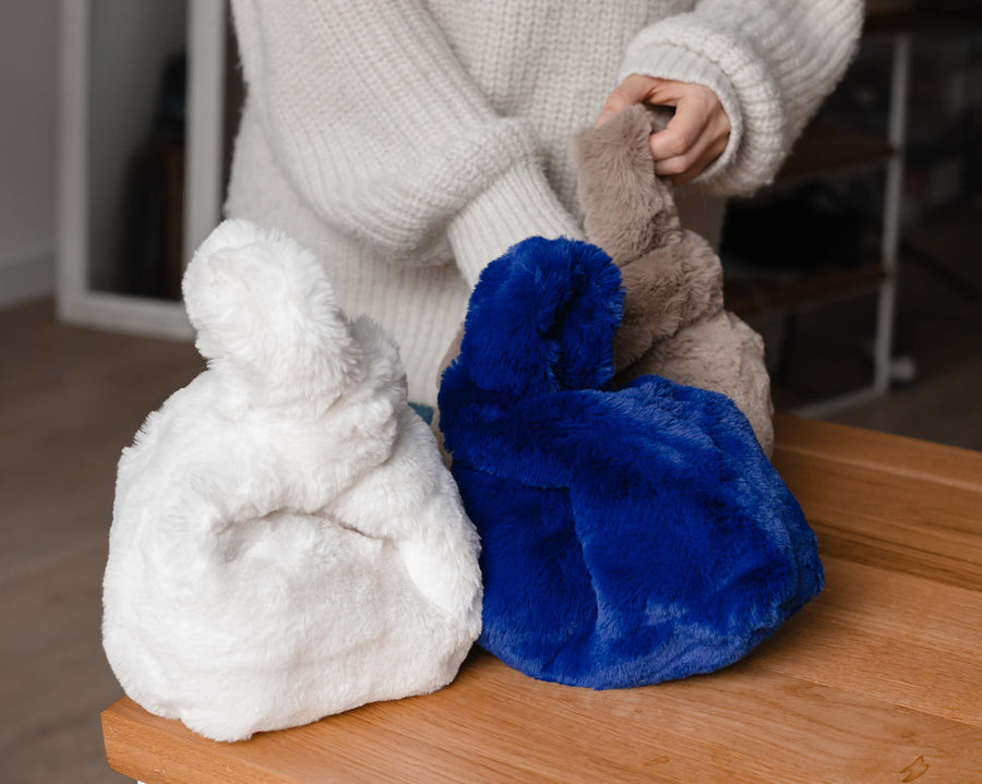 Faux fur electric blue tote, Fluffy mini bag, Bride bag, Vegan purse, Party bag