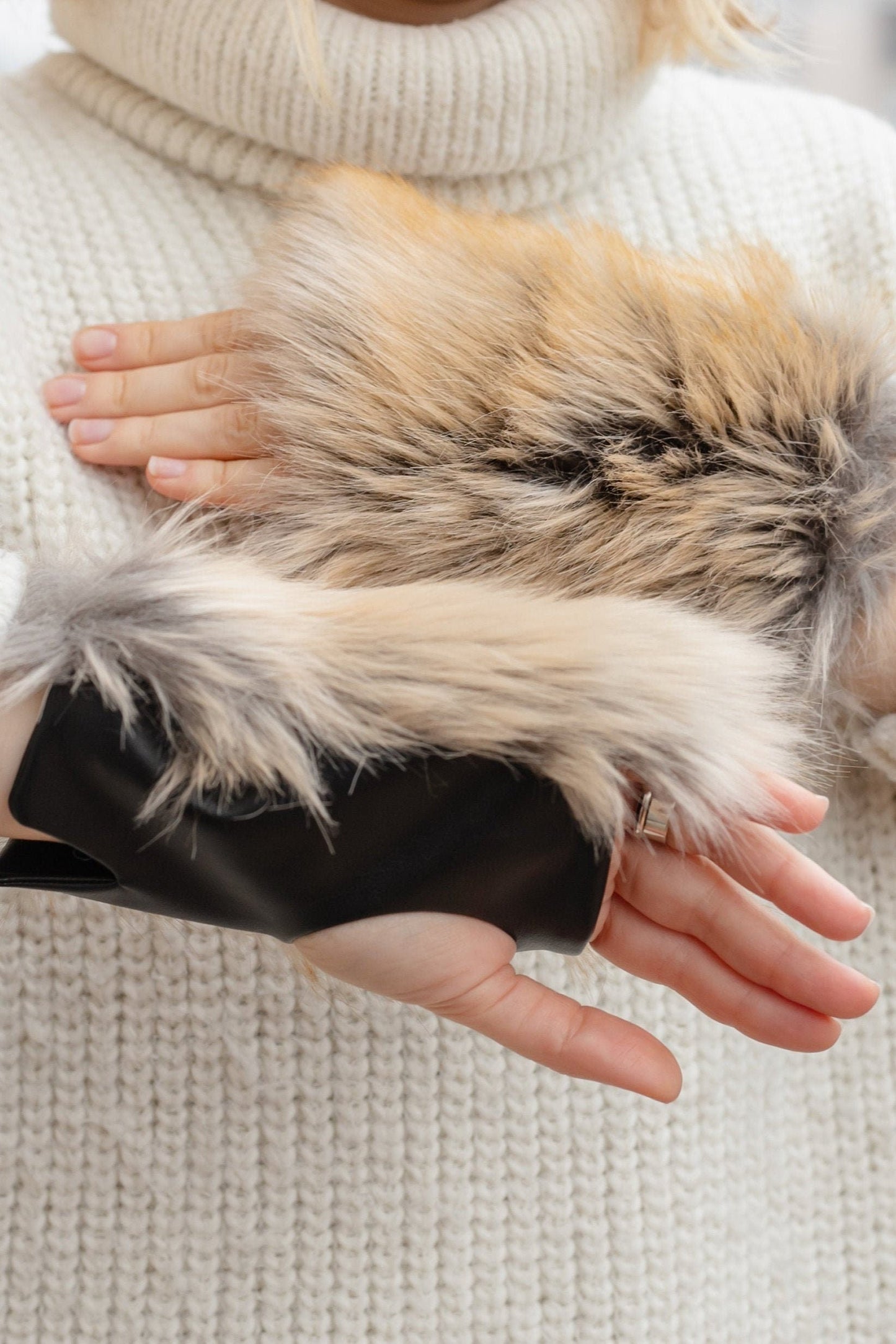 fox faux fur mittens