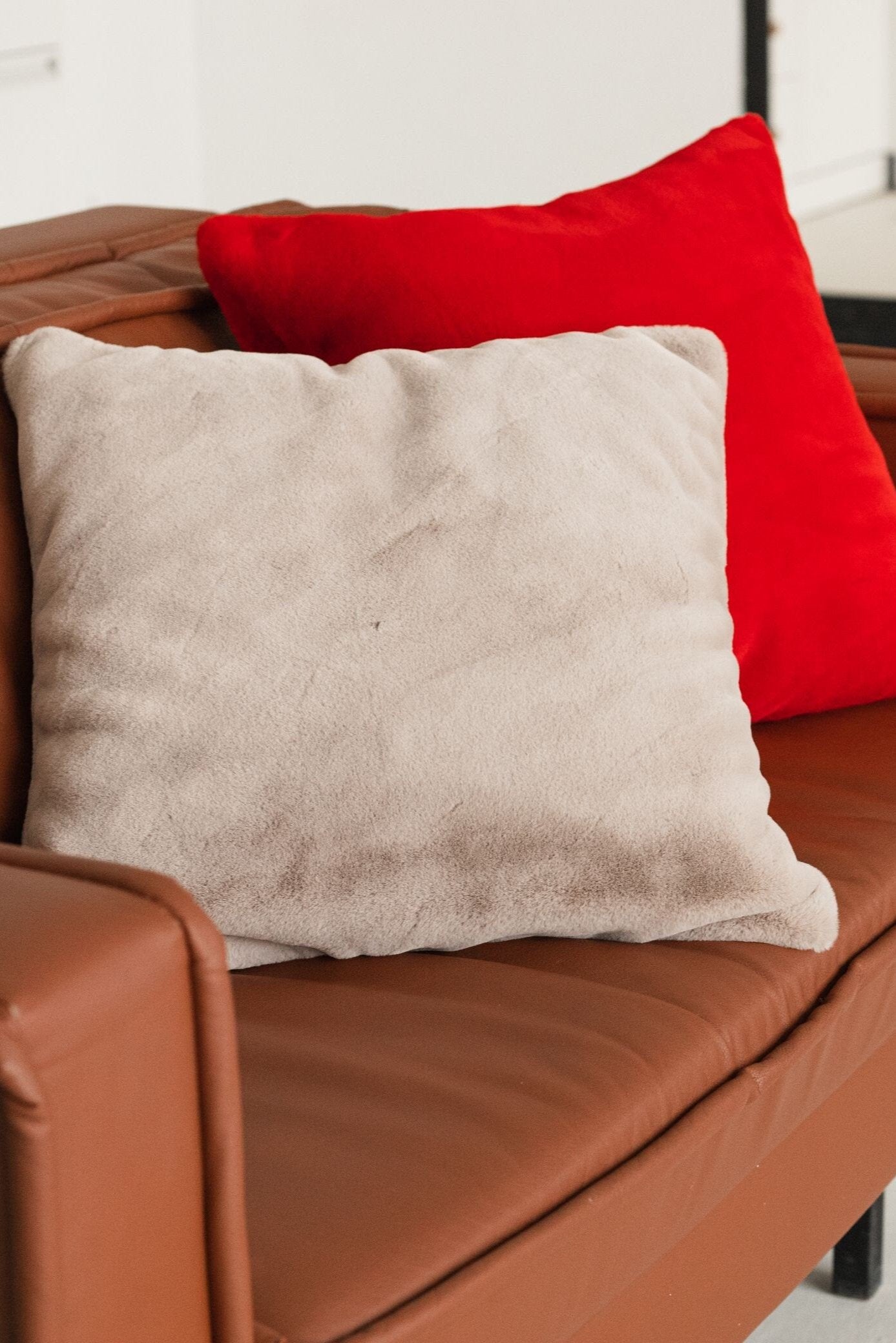 Beige plush pillow cover