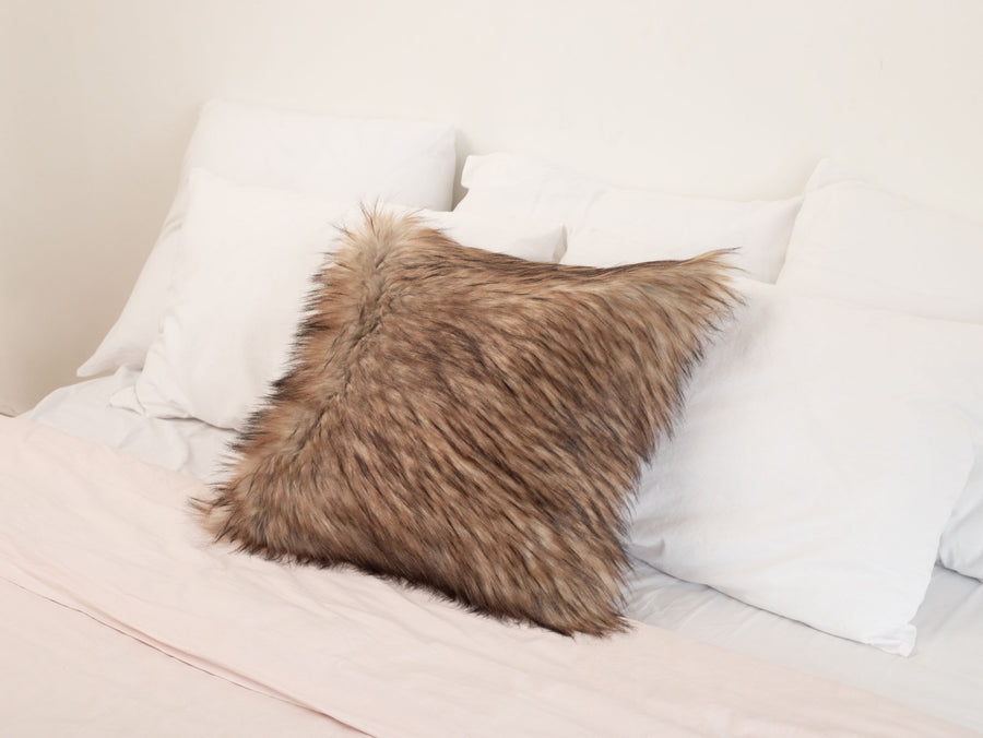 Coyote faux fur pillowcase, Furry cushion cover