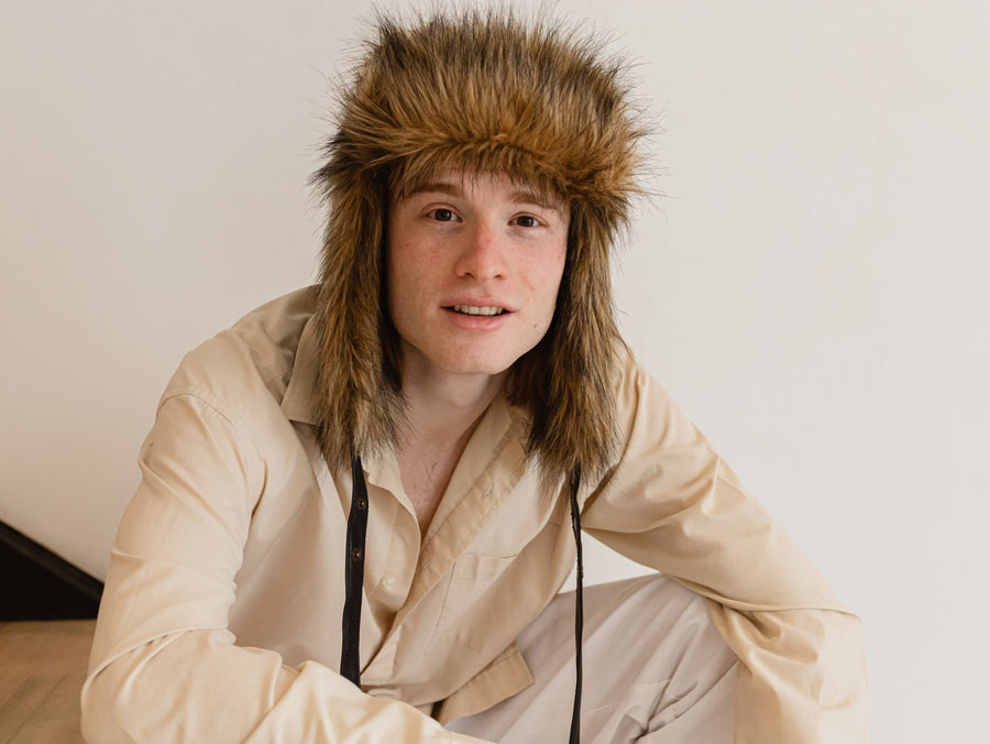 Coyote faux fur hat, Ushanka hat