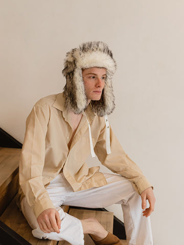 Wolf faux fur hat, Men's ushanka