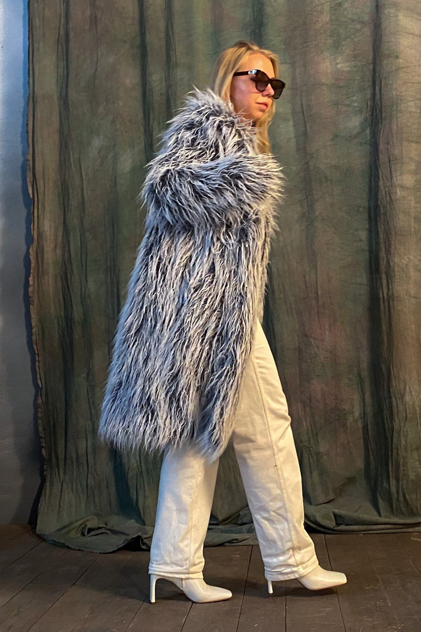 woman furry coat with vegan fur