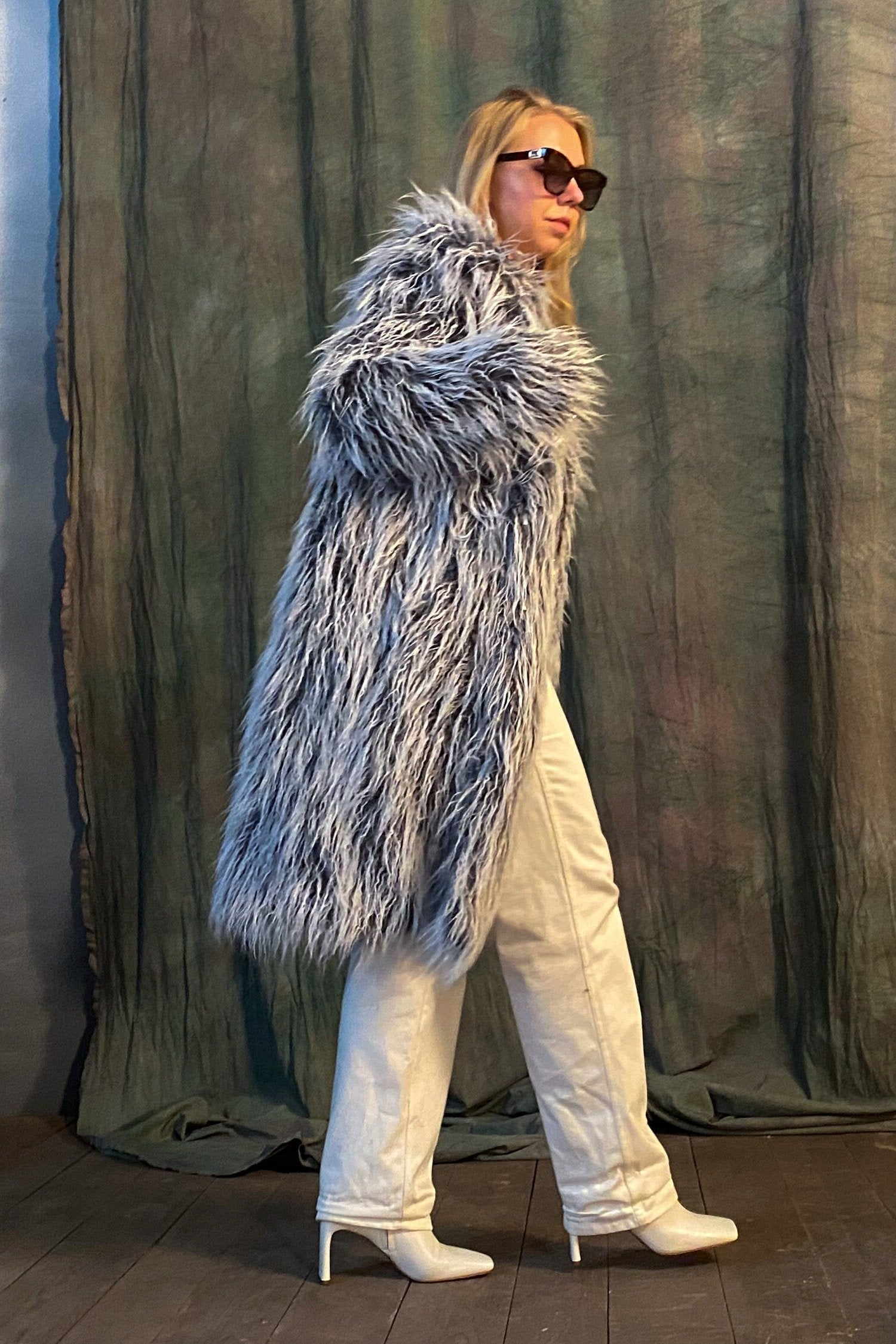 woman furry coat with vegan fur