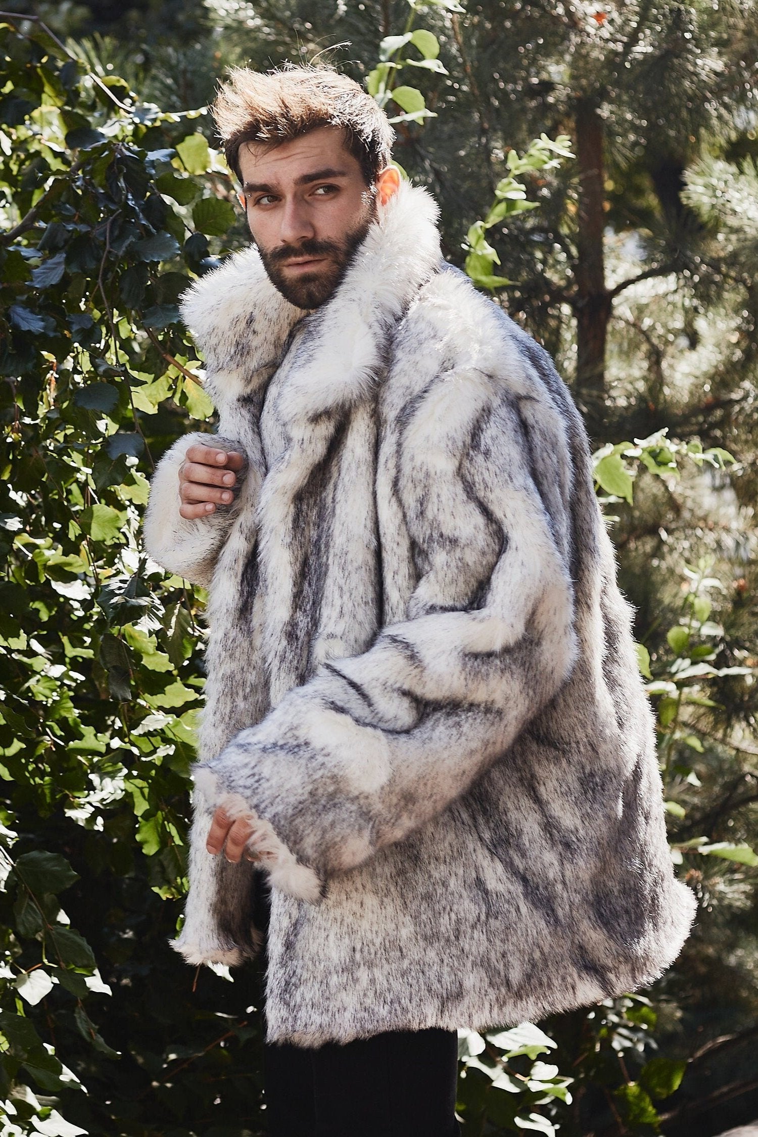 white wolf fake fur jacket