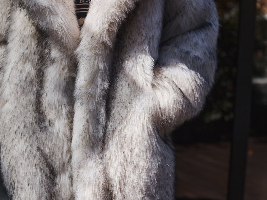 Ken white faux fur coat, long white mens furry jacket