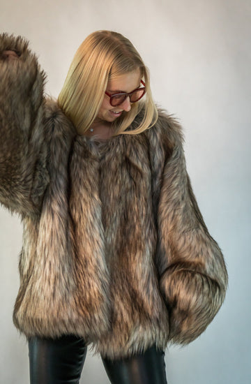 Women's faux fur coat / Fluffy jacket / Coyote faux fur jacket / Burning man coat
