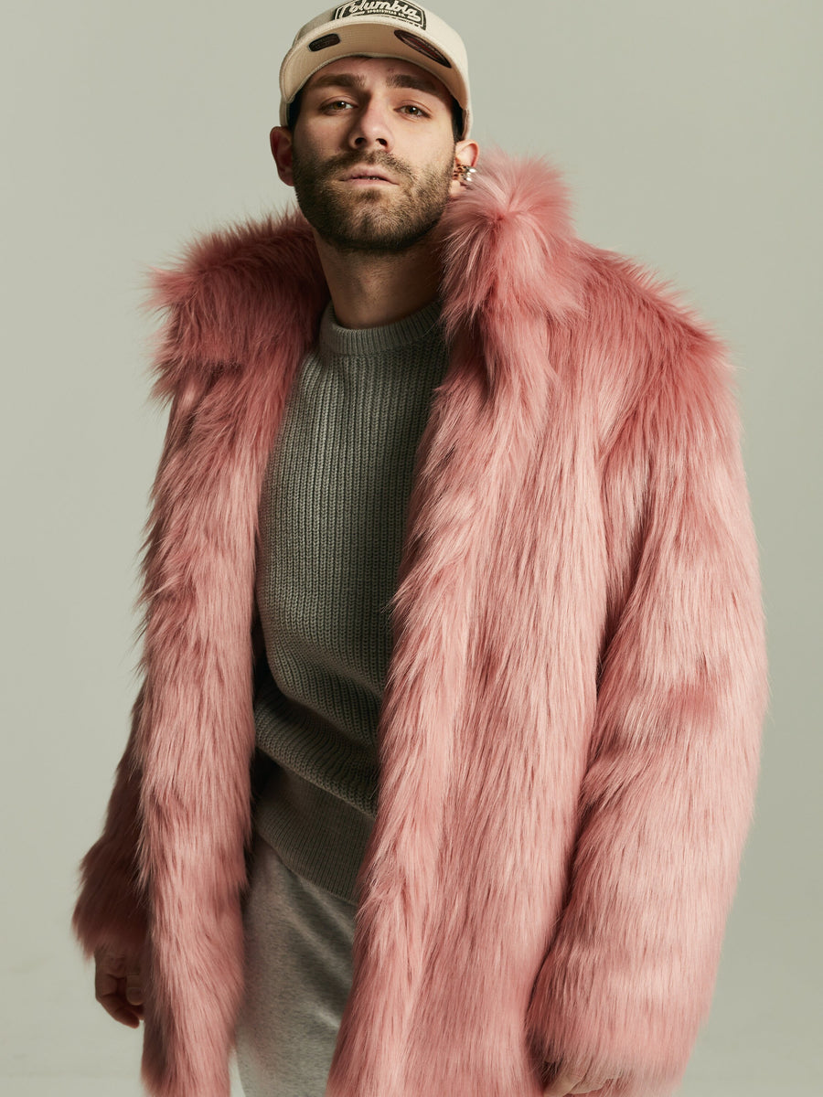 Men's pink faux fur jacket / Pimp furry coat, Festival faux fur jacket