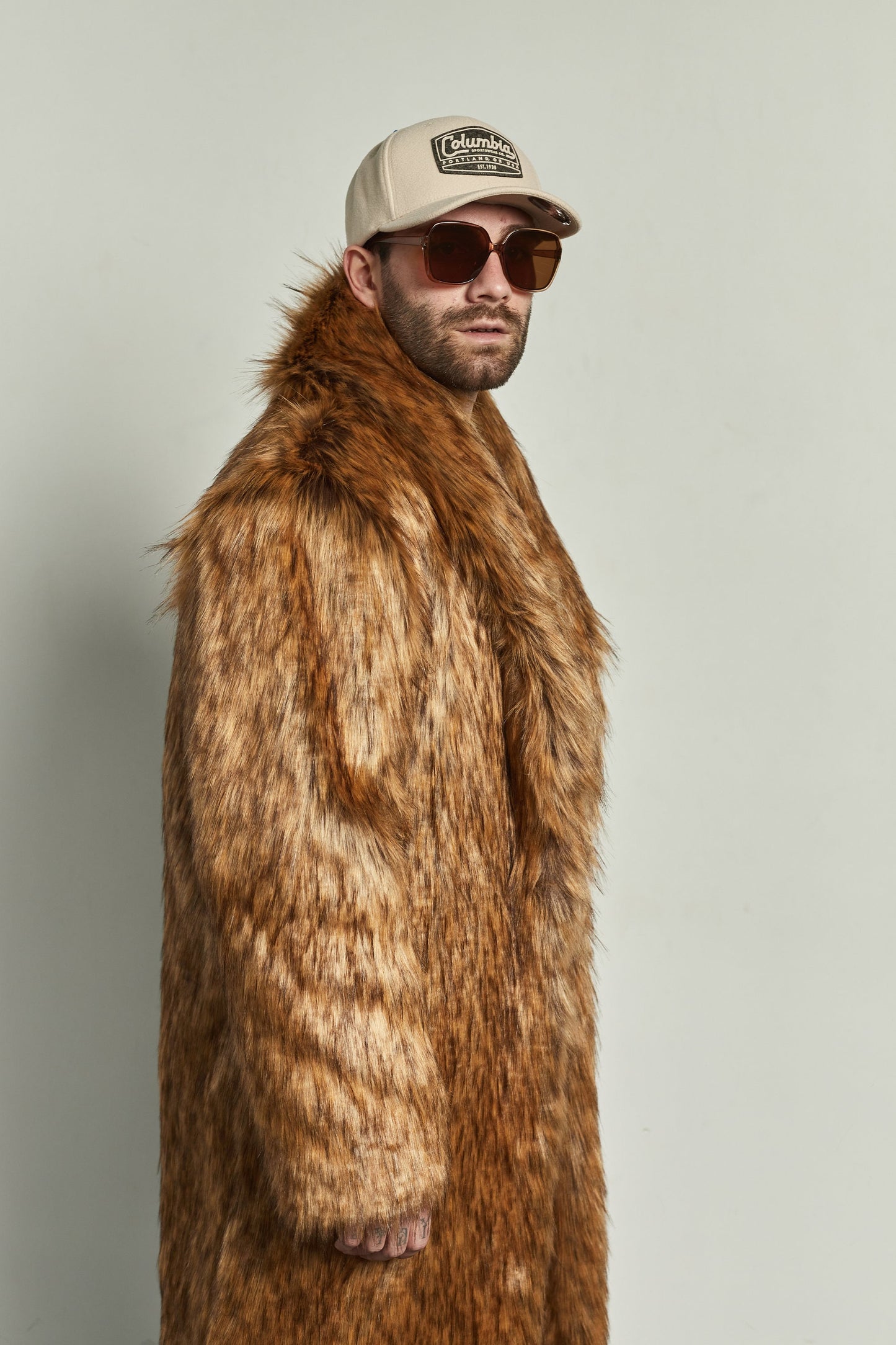 Classic men brown faux fur coat