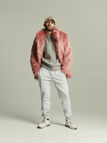 Men's pink faux fur jacket / Pimp furry coat, Festival faux fur jacket