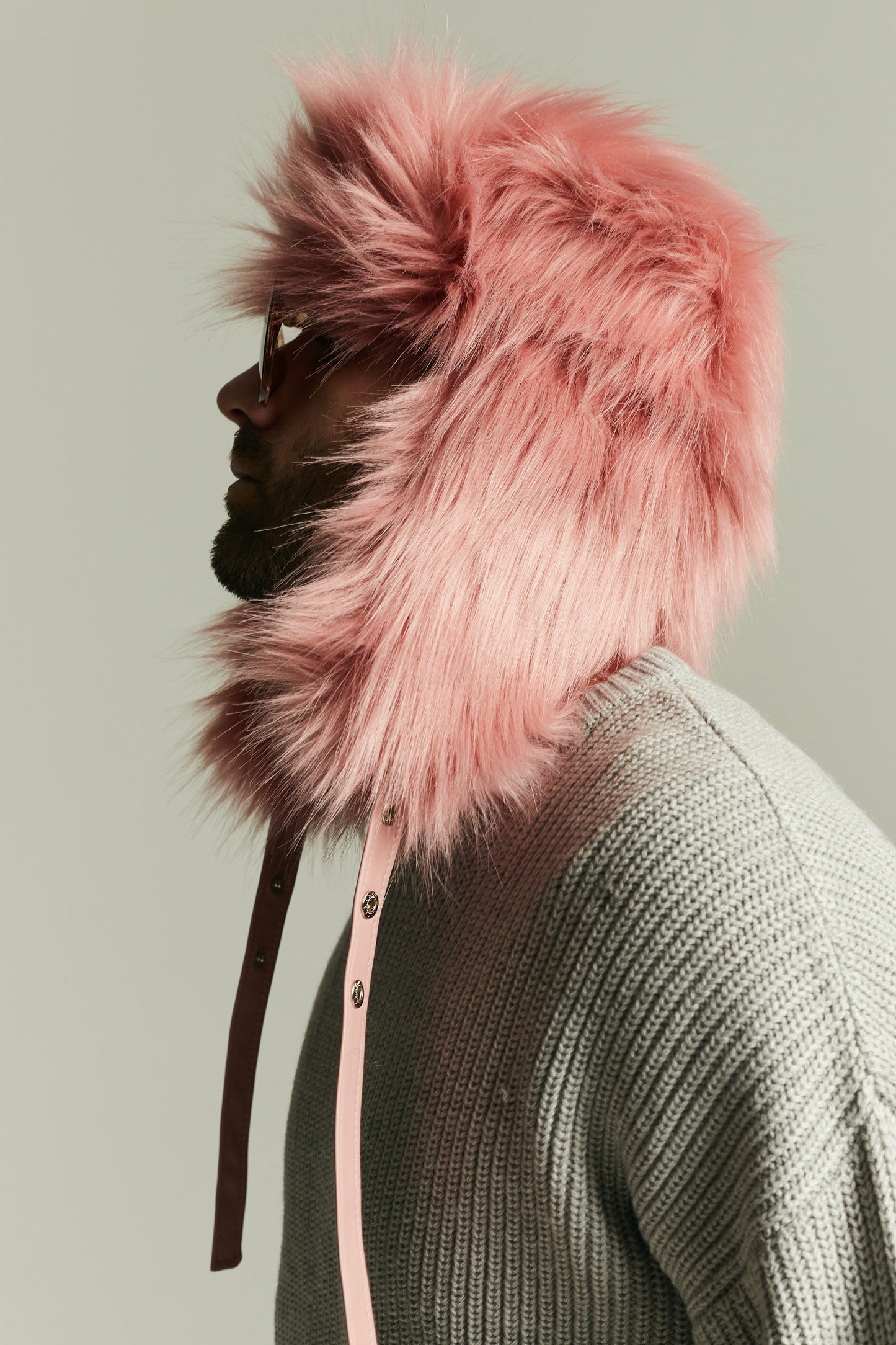 Pink faux fur trapper hat