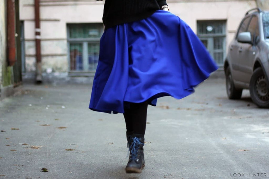 Electric Blue Asymmetrical Midi Skirt - LOOKHUNTER