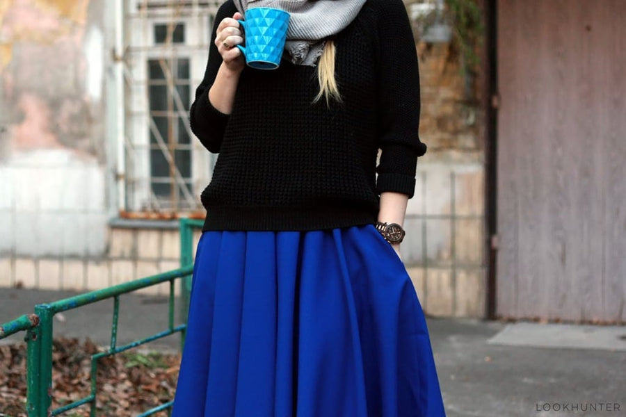Electric Blue Asymmetrical Midi Skirt - LOOKHUNTER